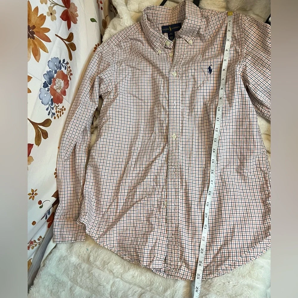 Ralph Lauren Boys XL 18/20 Cream Orange Black Plaid Button Down School Shirt